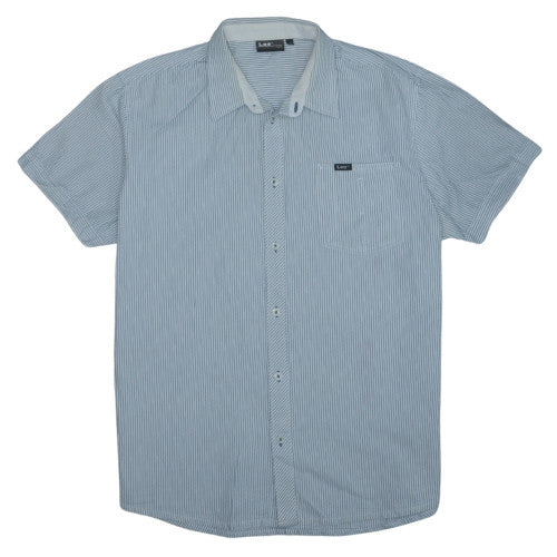 Lee Men's Blue Striped Short Sleeve Cotton Button-Up Shirt XL