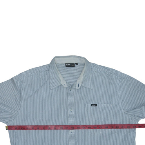 Lee Men's Blue Striped Short Sleeve Cotton Button-Up Shirt XL
