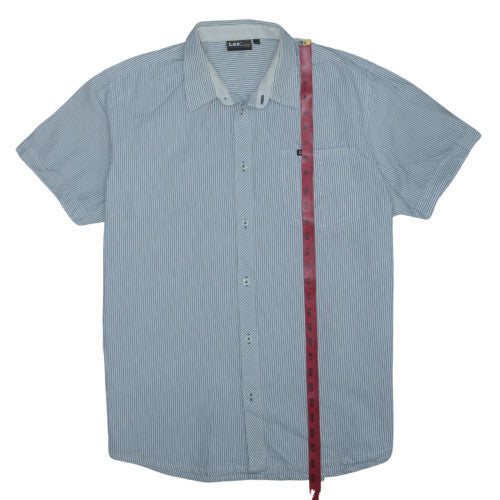 Lee Men's Blue Striped Short Sleeve Cotton Button-Up Shirt XL