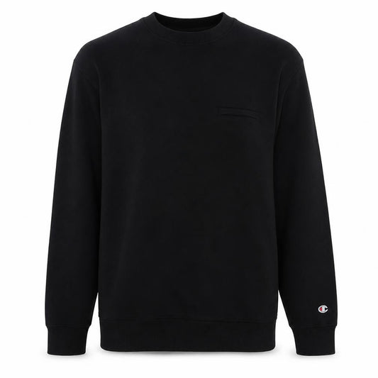 Front view of Champion Men's Black XL Pullover Sweatshirt Crew Neck Cotton Blend
