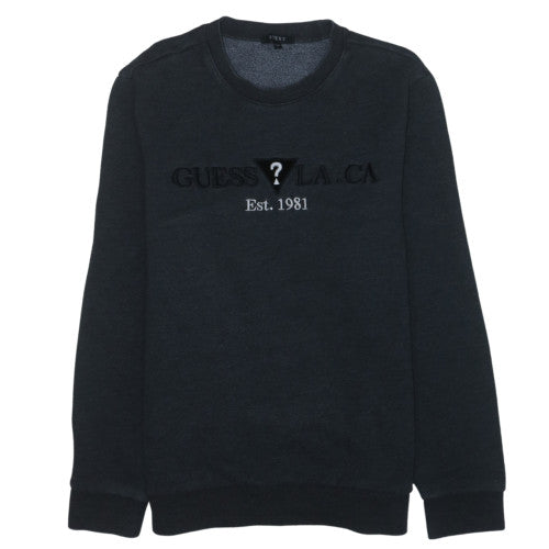 Guess Mens Black Crew Neck Pullover Sweatshirt L Embroidered Logo
