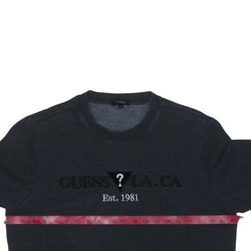Guess Mens Black Crew Neck Pullover Sweatshirt L Embroidered Logo