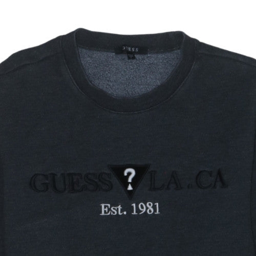 Guess Mens Black Crew Neck Pullover Sweatshirt L Embroidered Logo