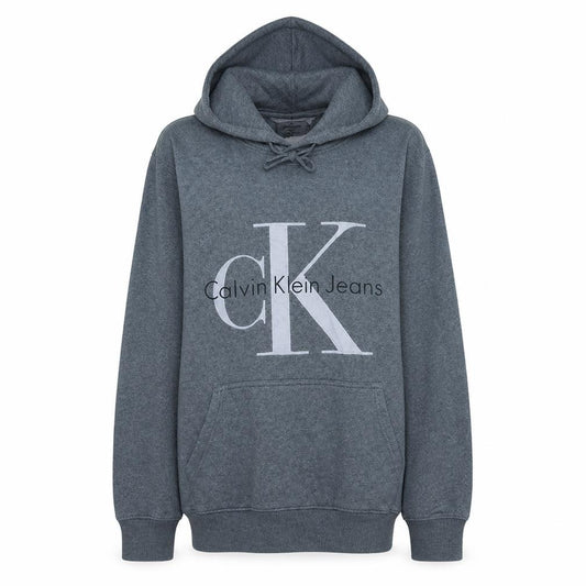 Front view of Calvin Klein Jeans Women's Grey Regular Fit Cotton Pullover Hoodie, size L