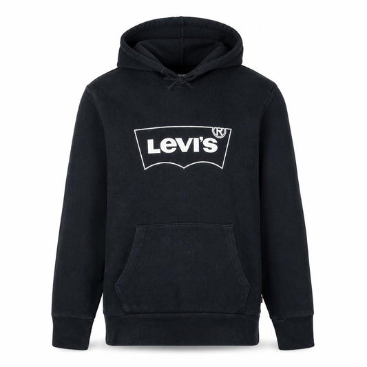 Front view of Levi's Men's Black Pullover Hoodie S Logo Graphic Fleece Sweatshirt