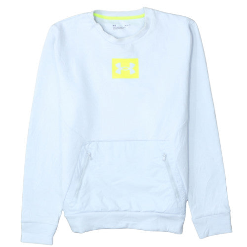 Under Armour Men's White Crew Neck Sweatshirt Large Logo Pullover