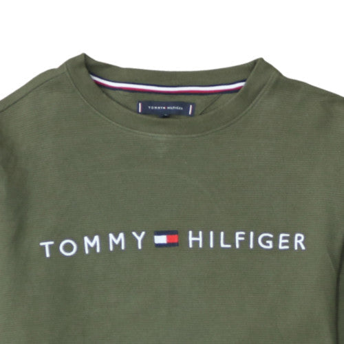 Tommy Hilfiger Men's Green Cotton Crew Neck Sweatshirt M