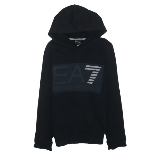 Emporio Armani EA7 Men's Black Hoodie Small Pullover Logo Cotton Blend