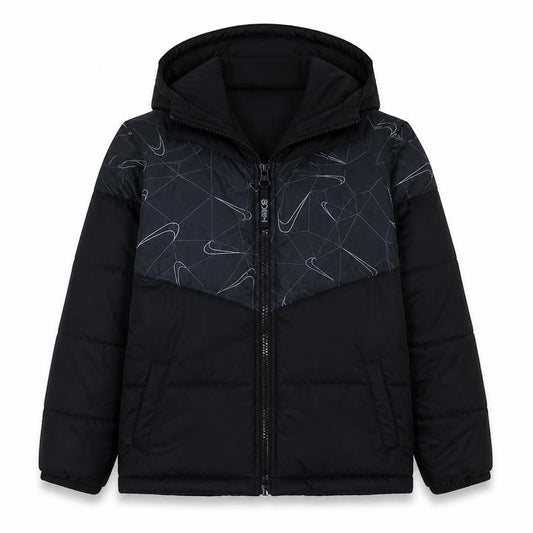 Nike Boys Black Puffer Jacket Hooded Mid-Length M (137-147 cm)