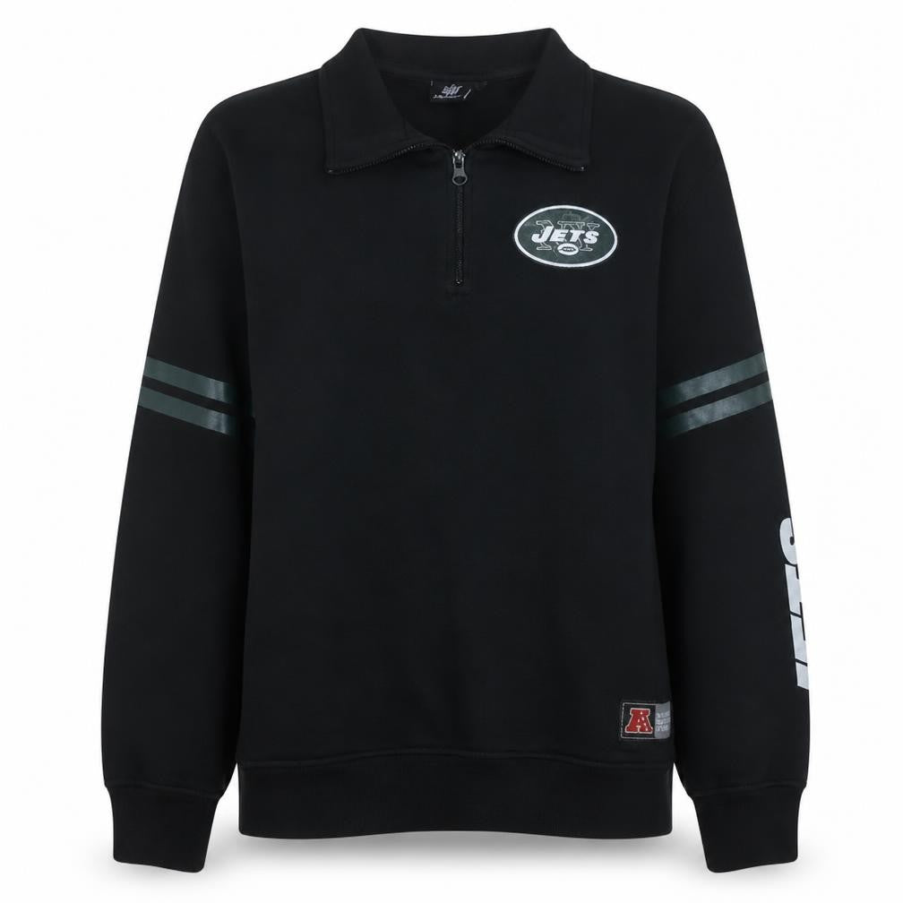 Front view of NFL Team Apparel Men's Black Jets 1/4 Zip Sweatshirt M