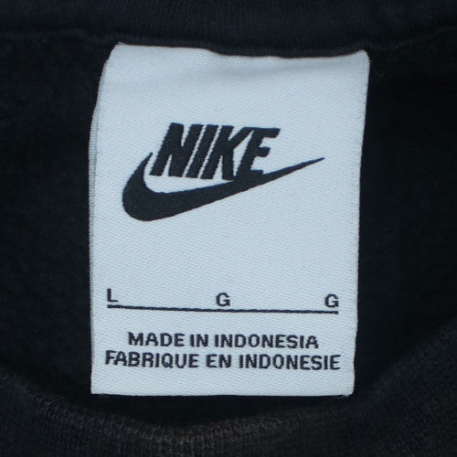 Nike Men Black Large Crew Neck Pullover Sweatshirt Fleece Cotton Blend