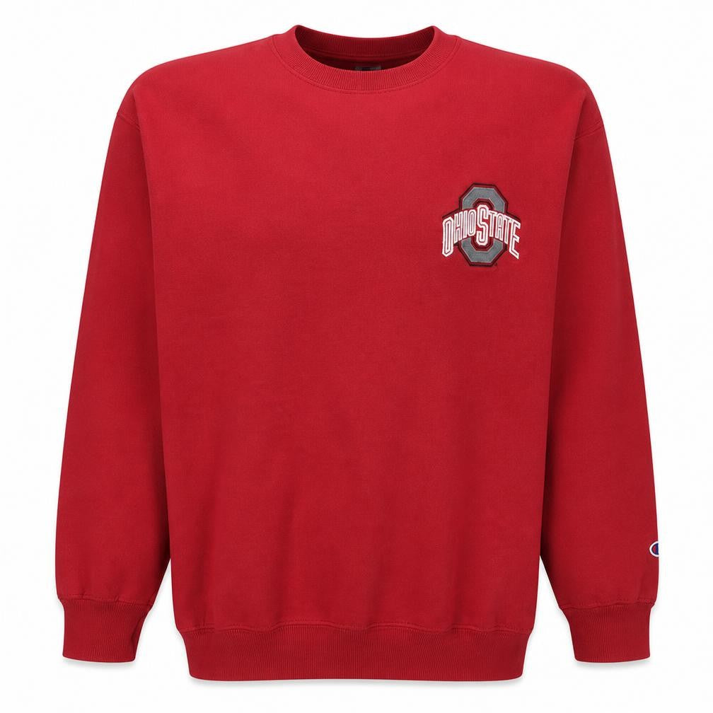 Front view of Champion Men's Red Ohio State Crew Neck Sweatshirt, size L