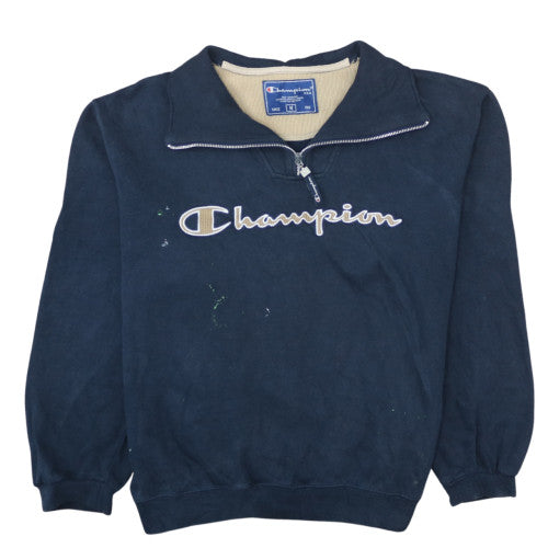 Champion Men's Blue 1/4 Zip Embroidered Logo Fleece Sweatshirt M