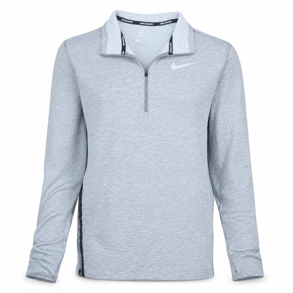Front view of Nike Men's Grey Dri-FIT 1/4 Zip Athletic Sweatshirt, size S