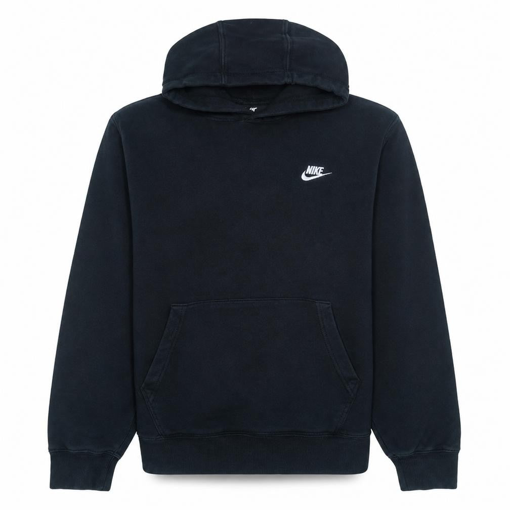 Front view of Nike Men's Black Pullover Hoodie M Fleece Logo Sweatshirt