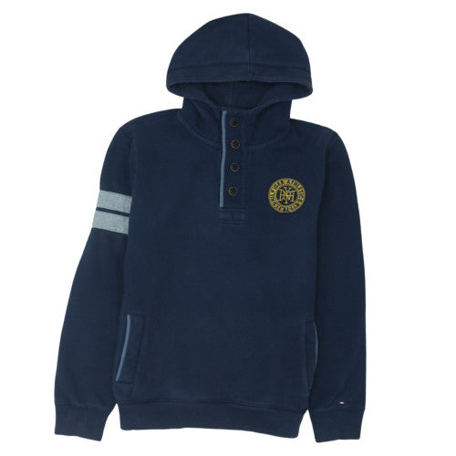 Tommy Hilfiger Men's Blue Henley Hoodie Size M Fleece Sweatshirt
