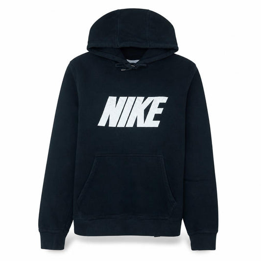 Front view of Nike Women Black Pullover Hoodie Medium Logo Front Cotton Blend