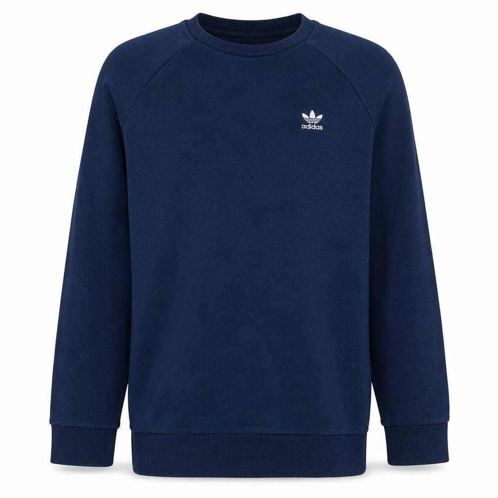 Front view of Adidas Men's Blue Crew Neck Pullover Sweatshirt, size M
