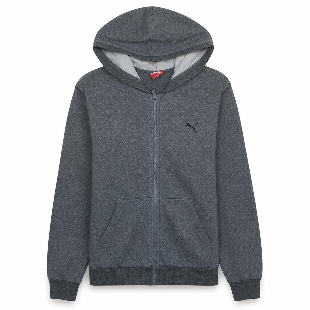 Front view of Puma Men's Grey Full Zip Hoodie M Classic Logo Style