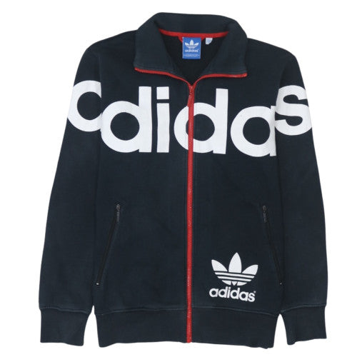Adidas Mens Black Medium Track Jacket Zip Front Logo Cotton Blend