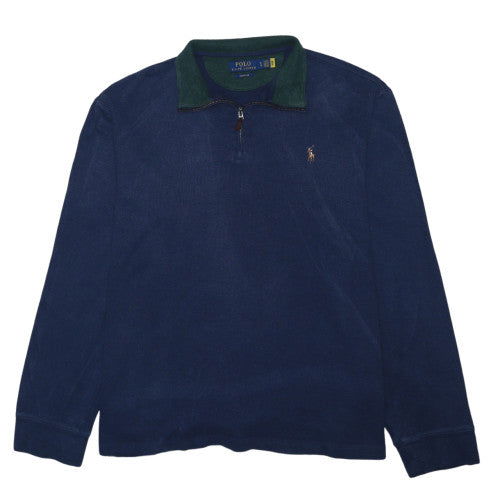 Ralph Lauren Men's Blue Cotton 1/4 Zip Collared Sweatshirt L
