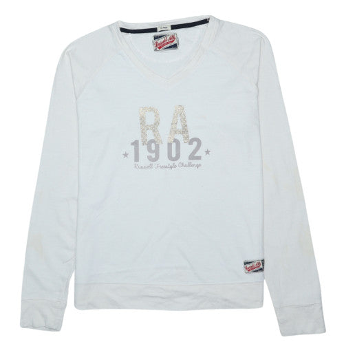 Russell Athletic Womens White XL Pullover Sweatshirt V-Neck Casual