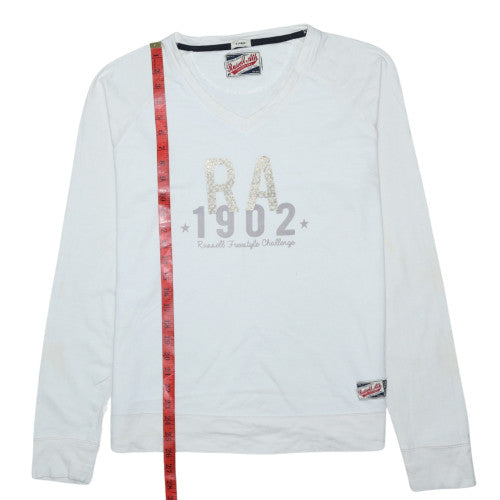 Russell Athletic Womens White XL Pullover Sweatshirt V-Neck Casual