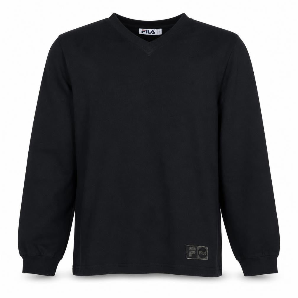 Front view of Fila Men's Black Medium Pullover Sweatshirt Crew Neck Logo