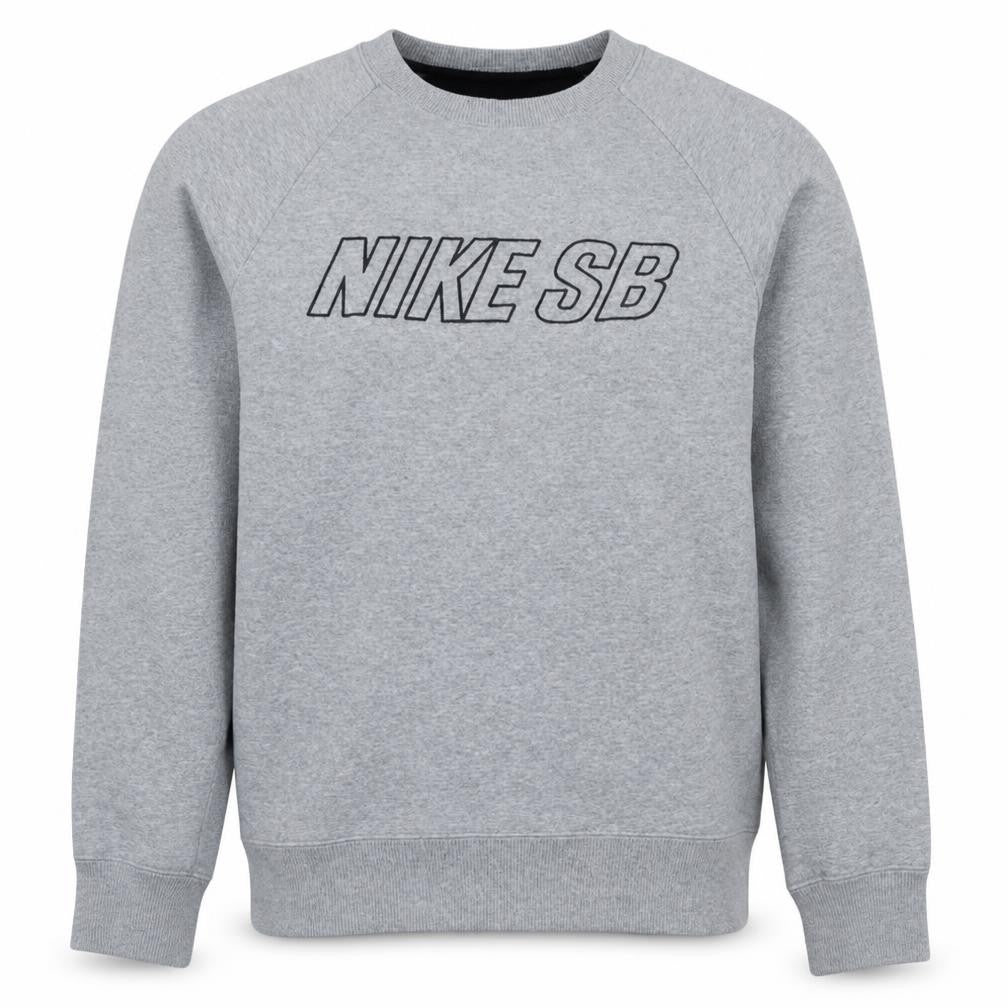 Front view of Nike SB Men's Grey Pullover Crew Neck Sweatshirt, size L