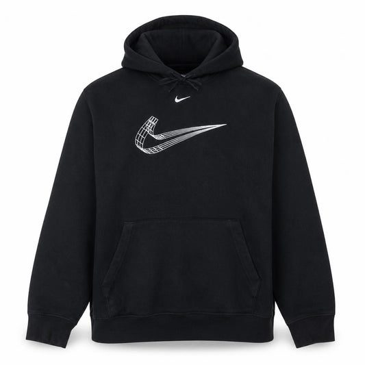 Front view of Nike Women's Black XL Pullover Hoodie with Silver Graphic Logo