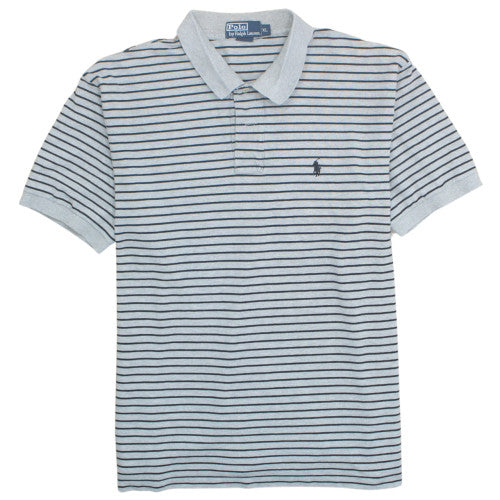 Ralph Lauren Men's Grey Striped Polo Shirt XL Classic Fit