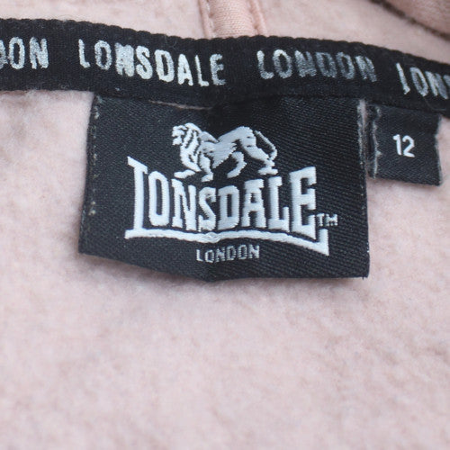Lonsdale Women Pink Pullover Hoodie Size 12 Cotton Blend Sweatshirt