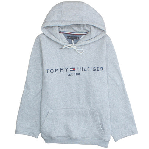 Tommy Hilfiger Mens Grey Pullover Hoodie M Logo Classic Style