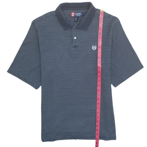 Chaps Men's Blue Striped Polo Shirt Size L Short Sleeve Cotton Blend