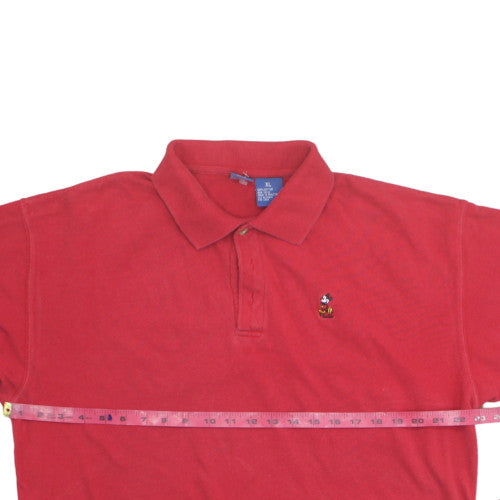 Disney Men's Red Cotton Mickey Mouse Polo Shirt XL