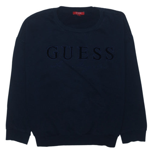 Guess Womens Navy Blue Medium Pullover Sweatshirt Crew Neck Logo