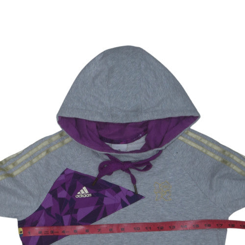 Adidas Women Grey Purple Hooded Pullover Sweatshirt Size 10 Regular