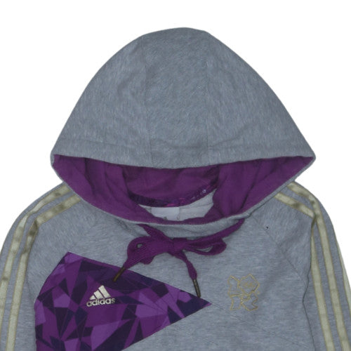 Adidas Women Grey Purple Hooded Pullover Sweatshirt Size 10 Regular