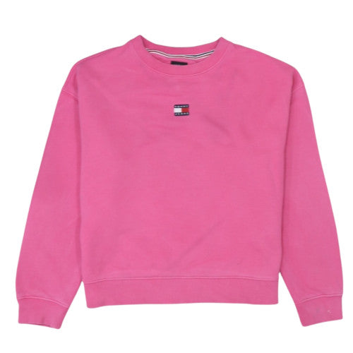 Tommy Jeans Women Pink Crew Neck Pullover Sweatshirt L Cotton Logo