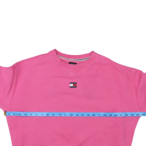 Tommy Jeans Women Pink Crew Neck Pullover Sweatshirt L Cotton Logo