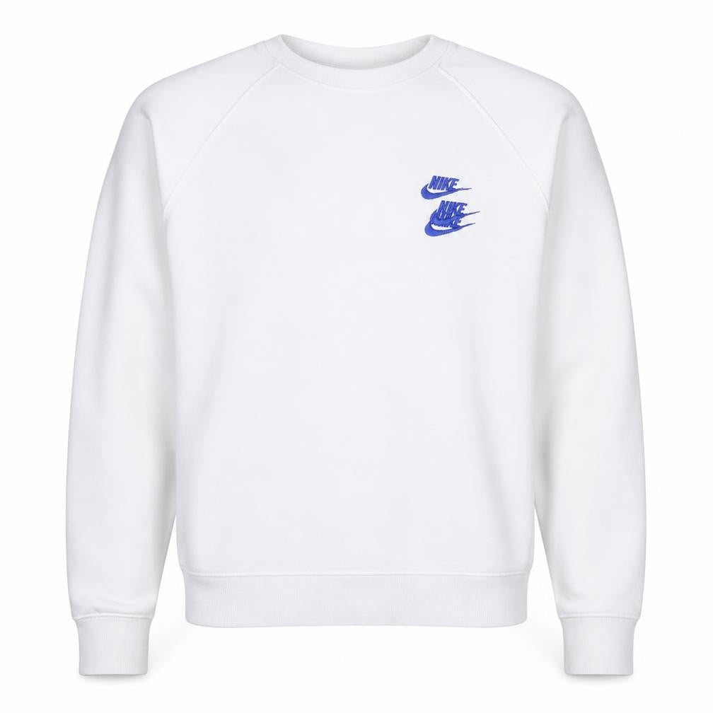 Front view of Nike Men's White Graphic Pullover Sweatshirt M Regular Fit