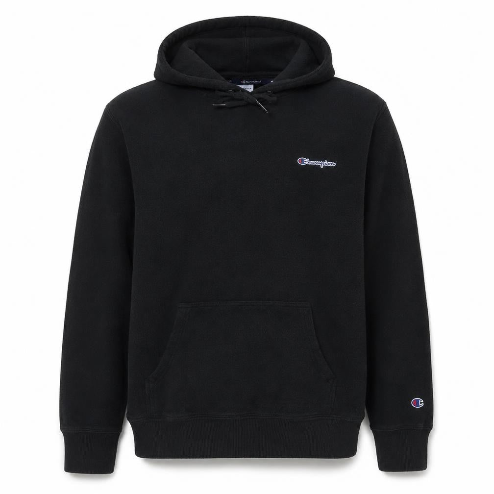 Front view of Champion Men's Black XL Pullover Hoodie with Logo Embroidery