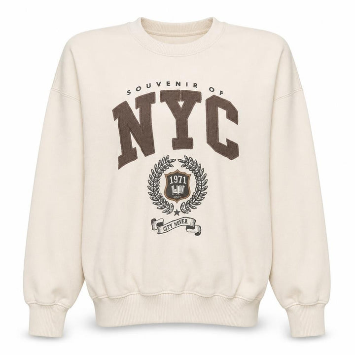 Pull&Bear Teens Beige NYC Graphic Pullover Sweatshirt M