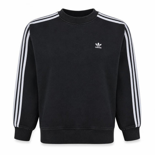 Front view of Adidas women’s black crew neck pullover sweatshirt, size UK 14