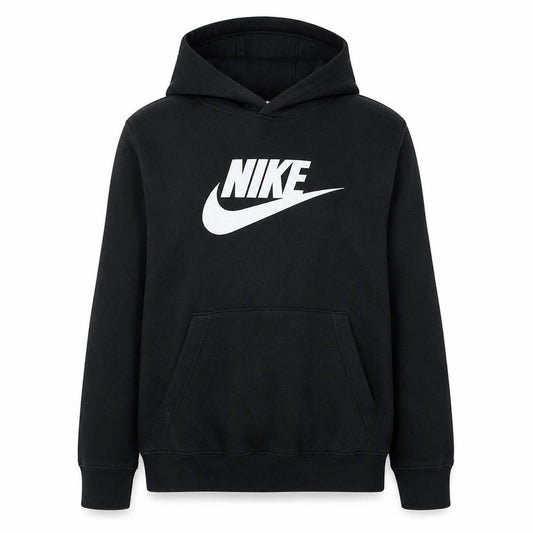 Front view of Nike Women's Black Pullover Hoodie L Logo Print Cotton Blend