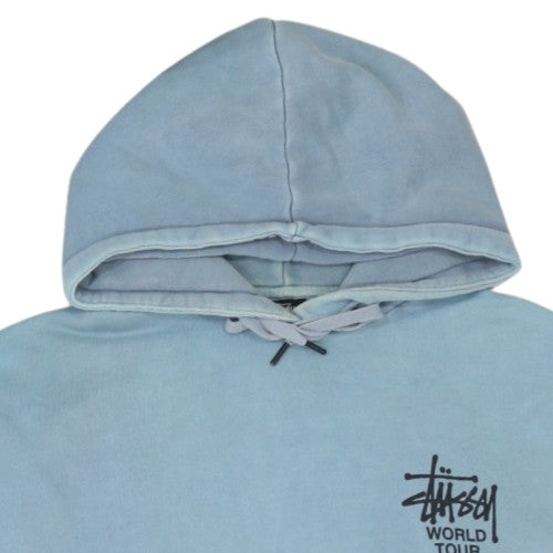 Stussy Men Blue Pullover Hoodie Medium Cotton World Tour Graphic