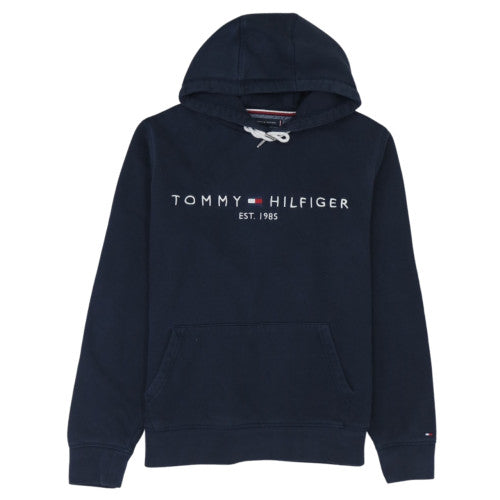 Tommy Hilfiger Men Navy Blue L Pullover Hoodie with Logo Print