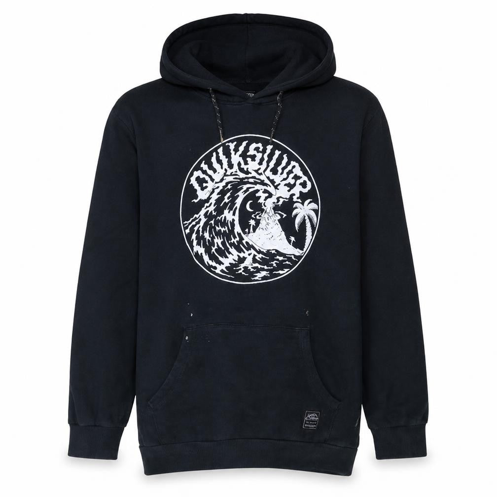 Front view of Quiksilver Men's Black Pullover Hoodie M Surf Graphic Fleece