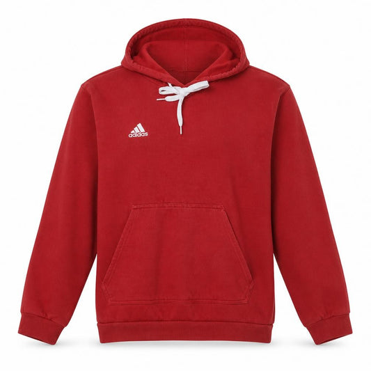 Front view of adidas men’s red pullover hoodie regular fit fleece m sportswear