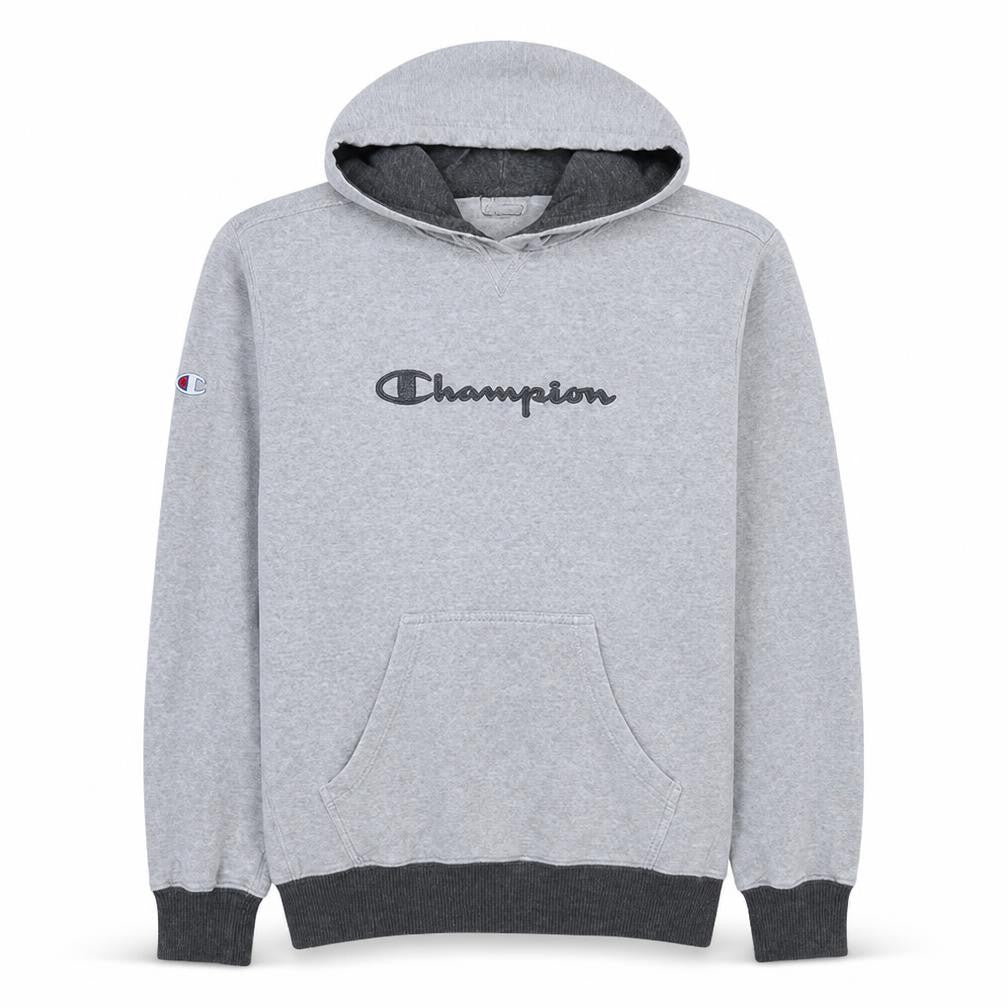 Front view of Champion Men's Grey Pullover Hoodie Medium Regular Fit Fleece